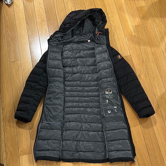 Save The Duck Black Quilted Hooded Long Puffer Jacket Womens Size Small - Picture 3 of 12